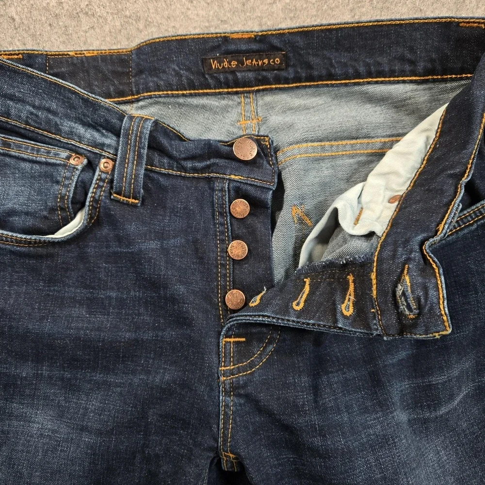 Nudie Grim Tim Jeans Mens 28x32 (tag 31x34) Blue Dark Wash Slim Straight Denim